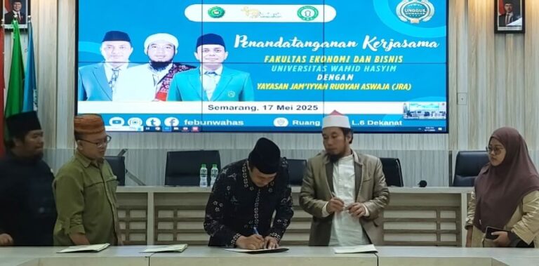 Unwahas menjalin sinergi strategis dengan Pengurus Pusat Yayasan Jam'iyyah Ruqyah Aswaja melalui penandatanganan MoU dan MoA, Sabtu (17/5).(Dok Humas)