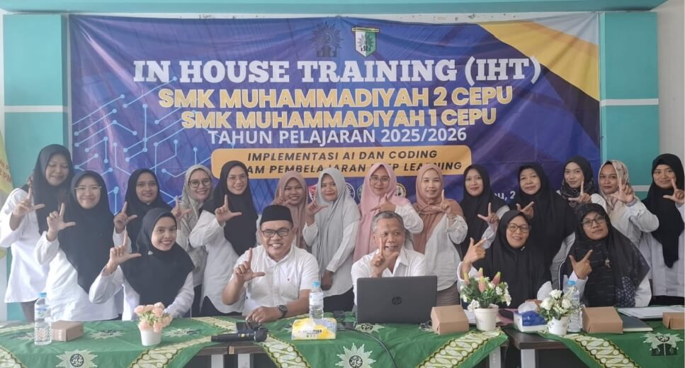 SMK Muhammadiyah Satu (Musa) Cepu menyelenggarakan In House Training (IHT) bertema Pelatihan PR Creative Writing dan Public Speaking Berbasis Artificial Intelligence (AI) pada Selasa (10/6).(Foto Ist)