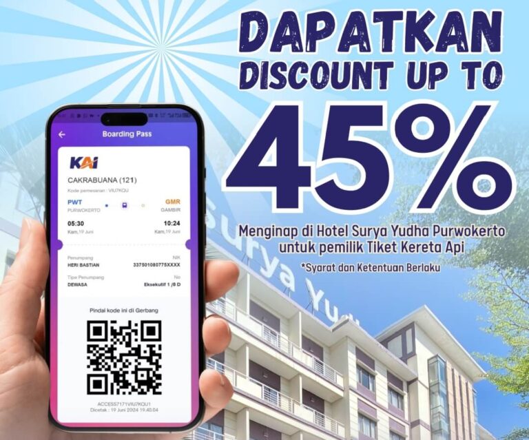 KAI Daop 5 Purwokerto menjalin kerja sama dengan Hotel Surya Yudha Purwokerto dengan menghadirkan promo harga khusus, berlaku hingga 31 Mei.(Dok)